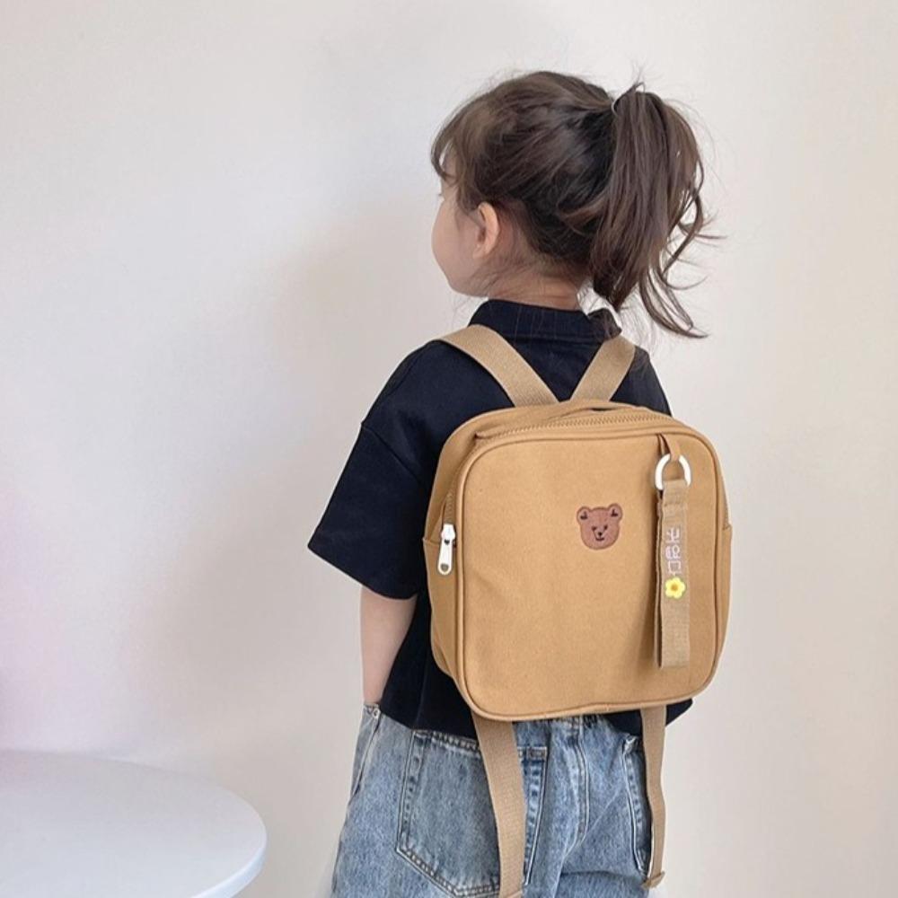 

Bear Cartoon Backpack Canvas Cute Shoulder Bag Cute Children School Bag Student коричневий