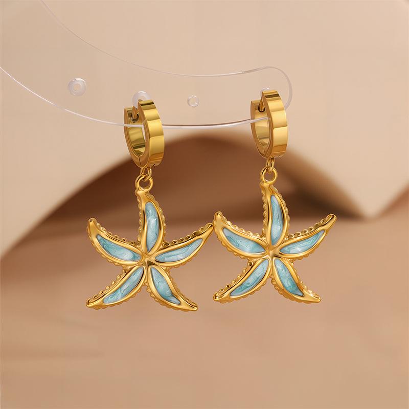Starfish Drop Oil Titanium Steel Earrings Trendy Luxury Beach Style Stainless Steel Earrings Personalized 18K Earrings