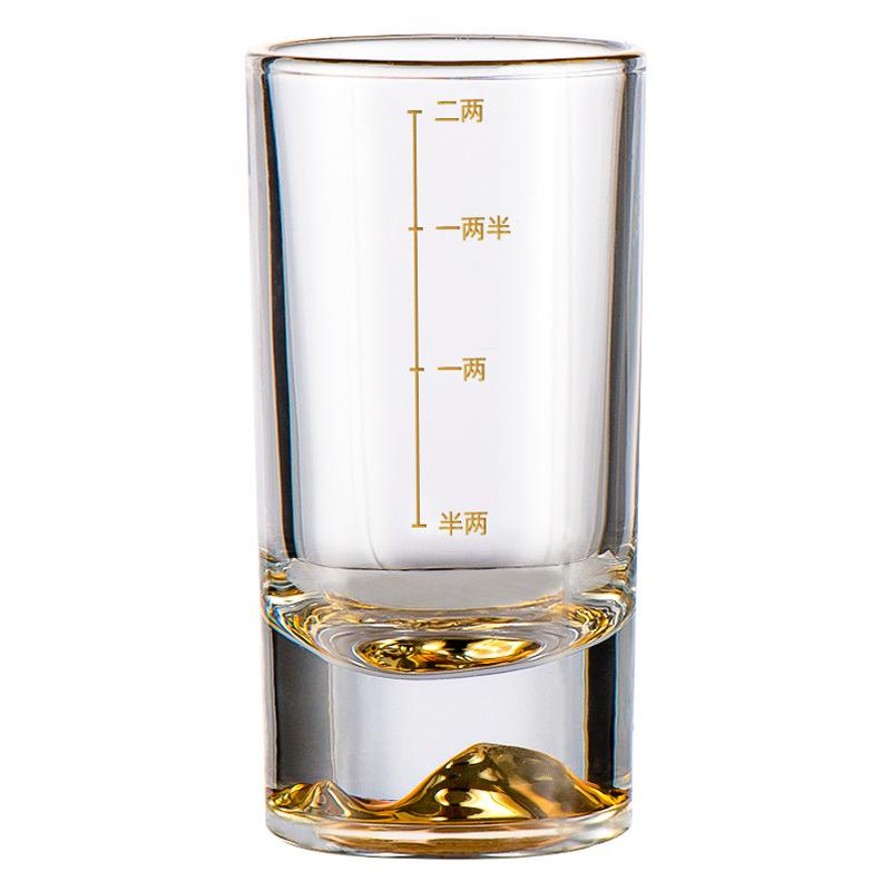 2 Stück Golden Mountain Vision Glas 100ml Goldfolienbecher Messbecher Luxusgeschenk Goldskala Trinkgeschirr Kleine Weingläser Schnapsglas