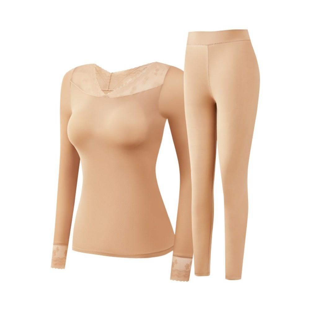 Tops and Pants Women Thermal Clothes Lace V Neck Warmth Long Pants Thermal Underwear Undershirt