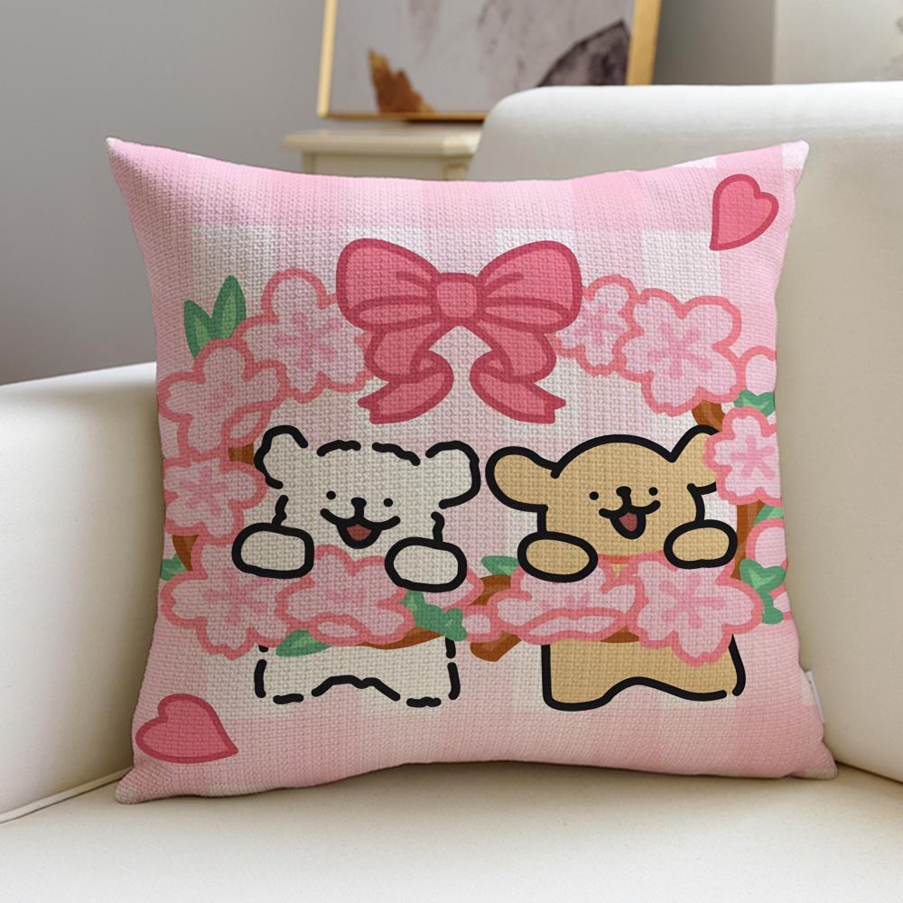 Friendly LLine Friends PuppyS Cushion Cover Breathable and Skinfriendly Linen Pillowcase Square Removable and Washable Cushion