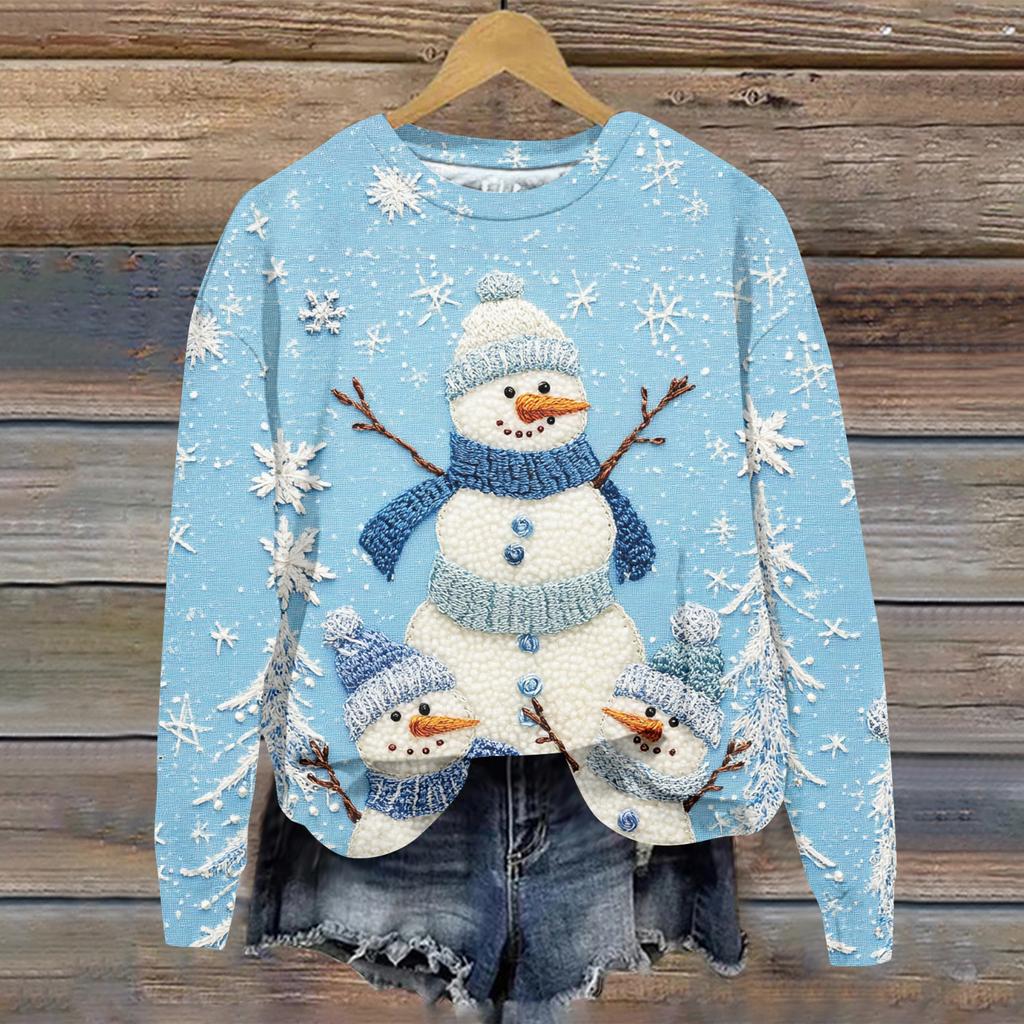 Ladies' Christmas Printed Casual Long Sleeved Round Neck Sports Hoodie Top