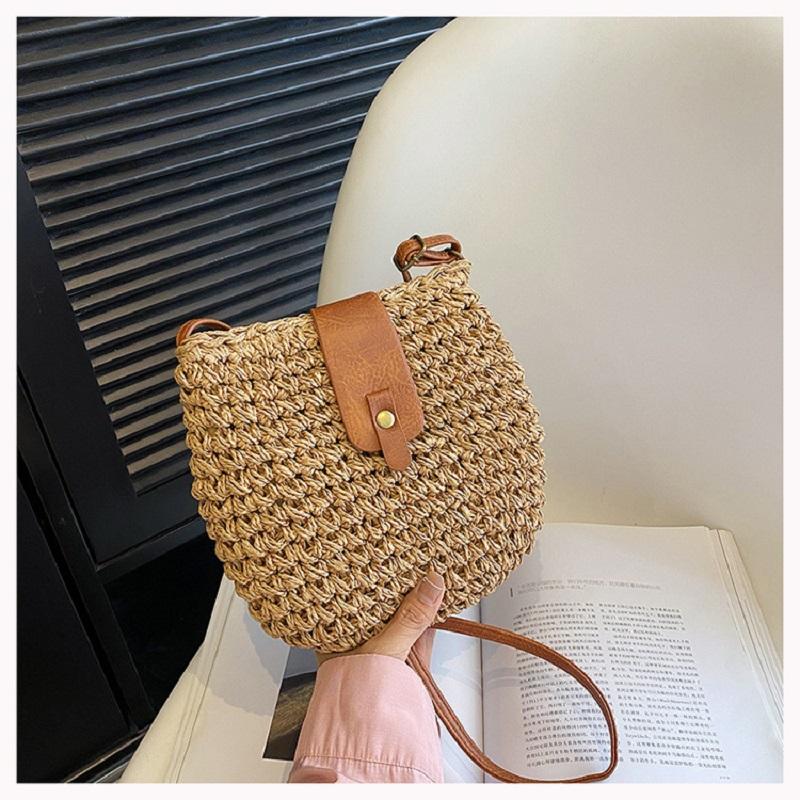 Ladies Fashion Bag Fashionable Beach Messenger Purse Woven Shoulder Handbag Woven Summer Straw Bag For Holiday Beach Shopping
