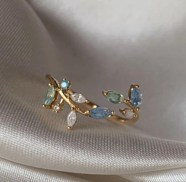 New Cute Colorful Zircon Flower Ring For Women Girl Fashion Vintage Zircon Adjustable Rings Jewelry Gift