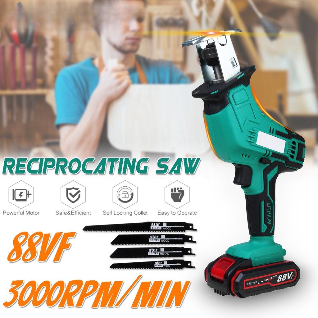 Green Cordless Electric Reciprocating Saw Variable Speed Metal Wood Cutting Power Tool Electric Saw