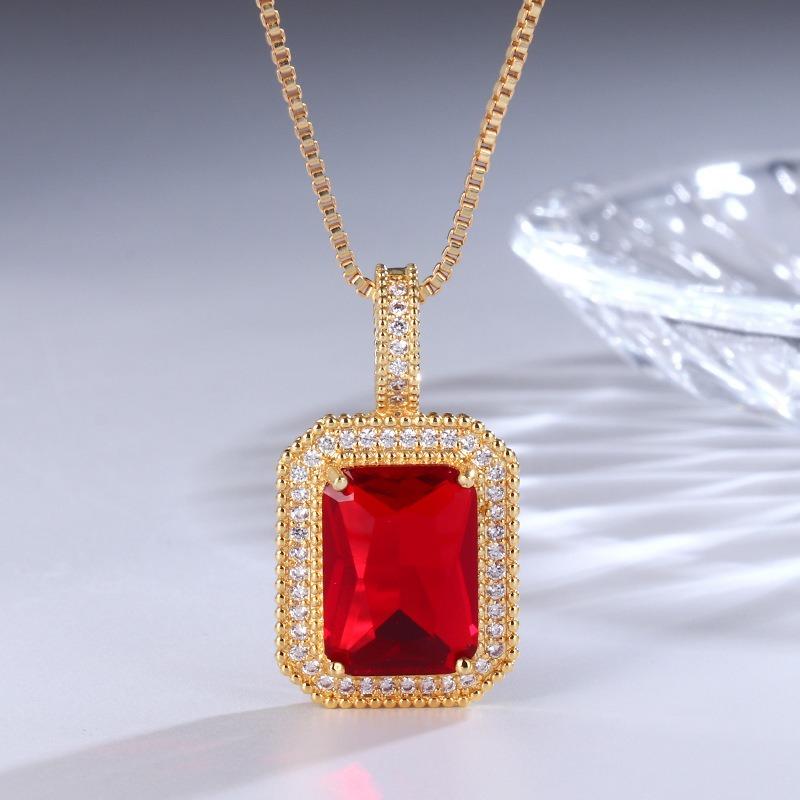 Colier cu Pandantiv Piatră Prețioasă Colorată Pătrat pentru Femei, Lanț Pulover Elegant din Cupru Fin Incrustat cu Zirconiu, Accesorii Cadou