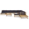 12 Piece Garden Lounge Set with Dark Grey Cushions Bamboo Grey