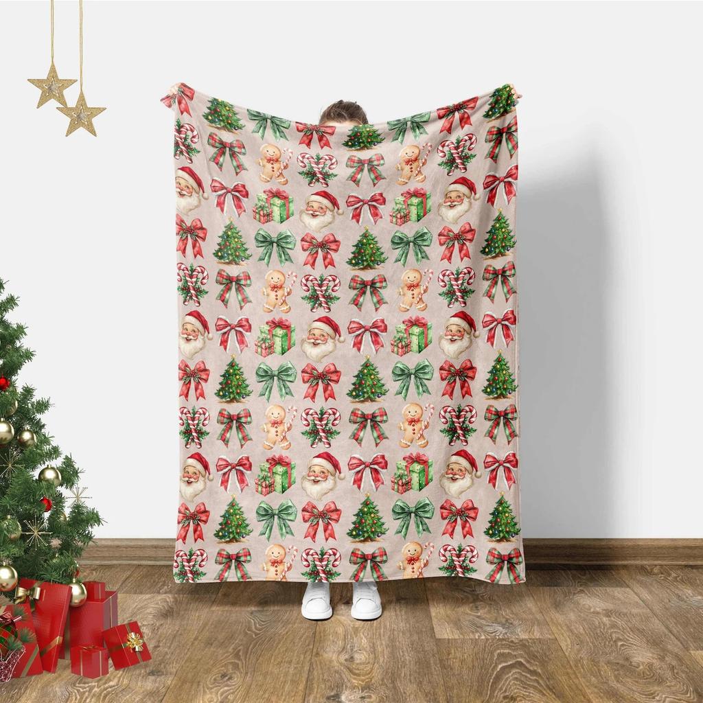 Candy Cane Poinsettia Christmas Blanket Red Floral Holiday Throw Blanket Cozy Xmas Blanket Gift for Mom Candy Blanket For Kids