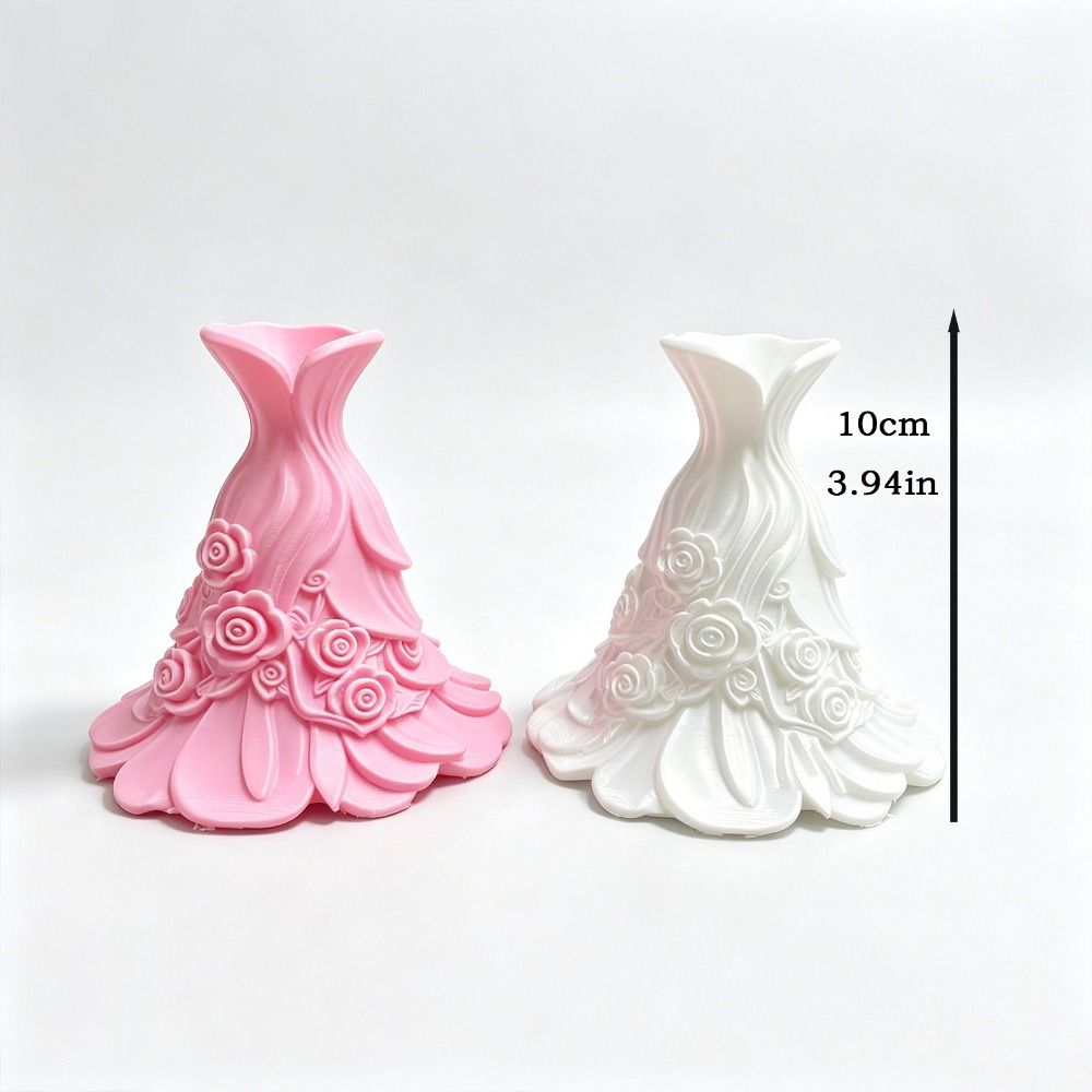 Gown-Shaped 3D Printed Flower Vases Rose Relief Decorative Vase Elegant Dress Vase Wedding Decor