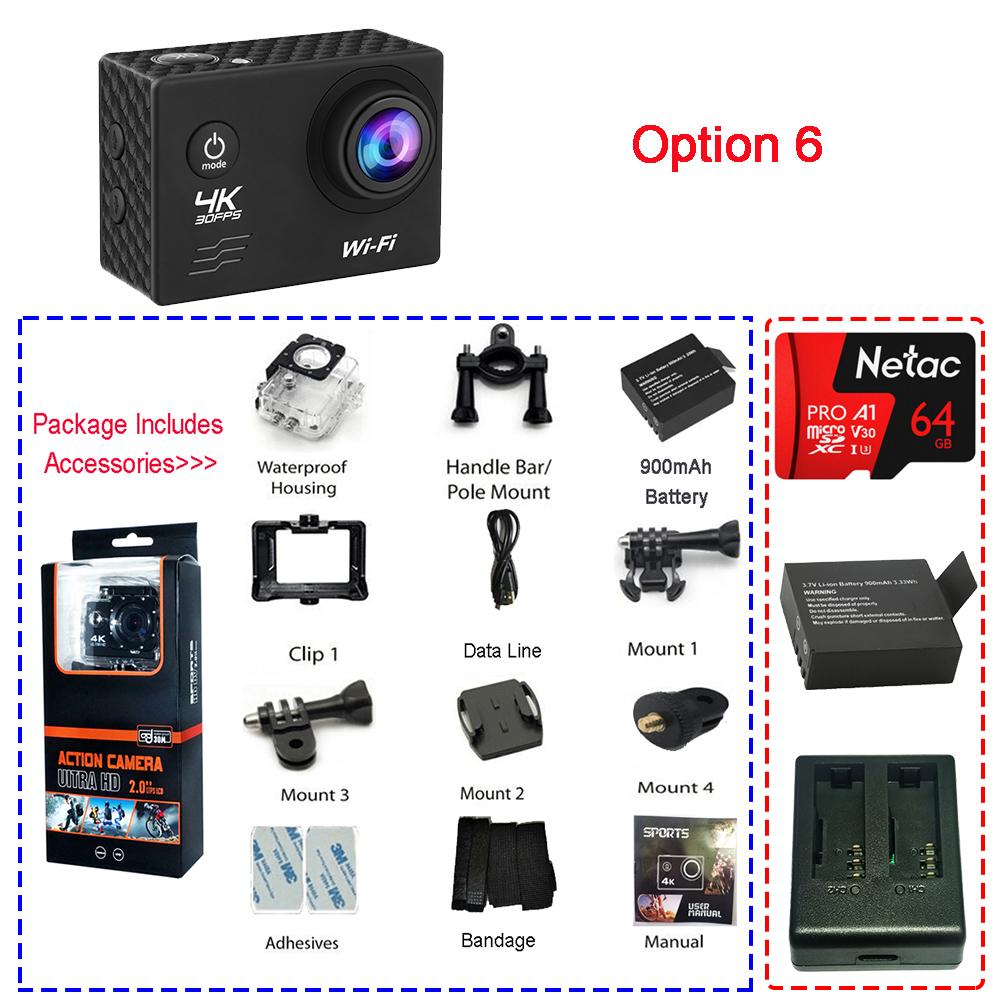 Action Outdoor Sport Camera H10 Ultra HD 4K 16MP WiFi 2.0" Screen DVR Webcam 170D Underwater 30M Waterproof Helmet Video Camera