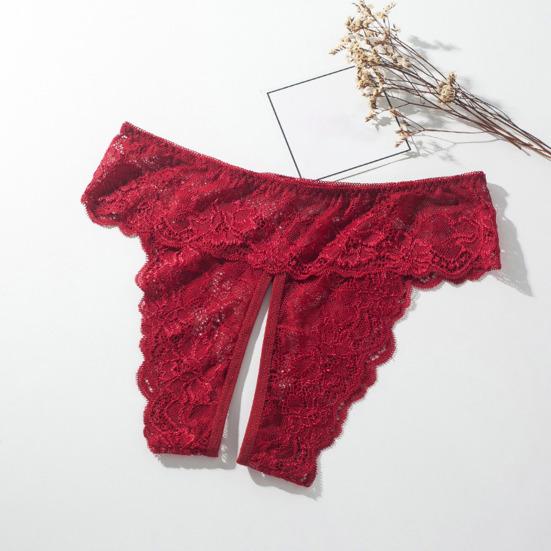 Women Briefs Lace Open Crotch Plus Size Pure Color Sweet G-string