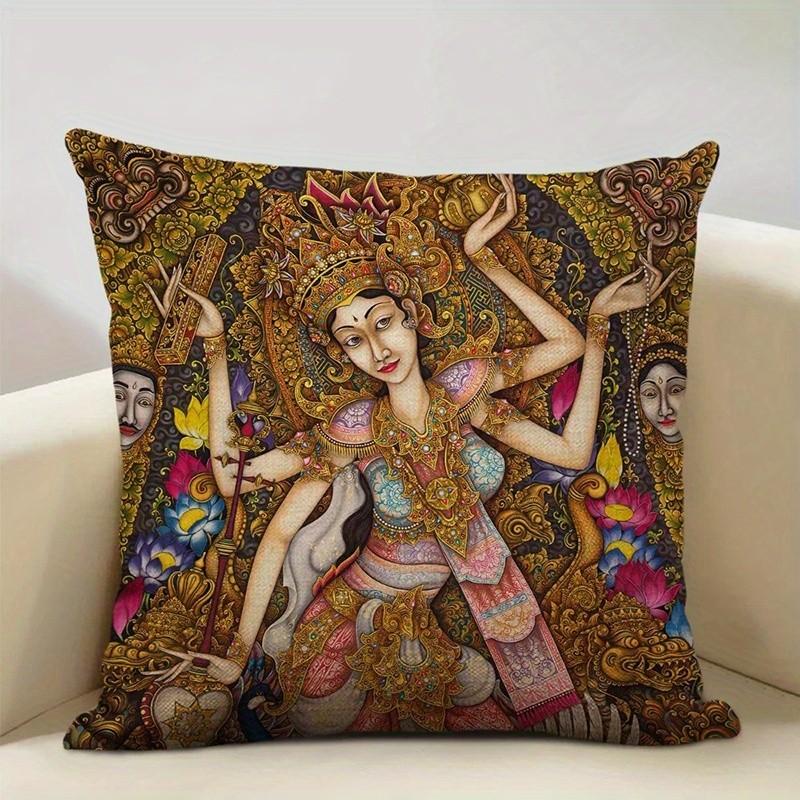 Exotic Asian Deities Pattern Pillow Covers Pattern Cushion Cover Suitable for Sofa Bedroom Car Pillow Cover