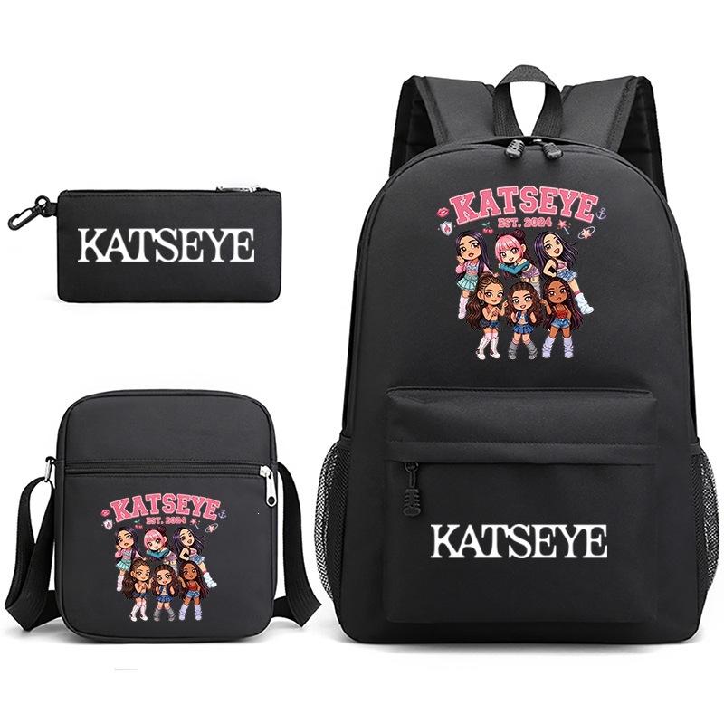 Katseye Kpop Girl Group Print Travel Backpack Laptop School Bag Set of 3, Unisex Large Capacity Daypack