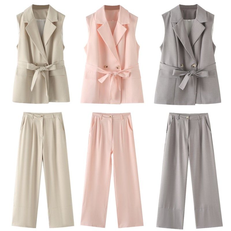 

Fashion 2024 Spring New Arrival Classy Vest Silm Waist-Controlled Top Niche Style Suit Vest Pants Suit Women Grey L