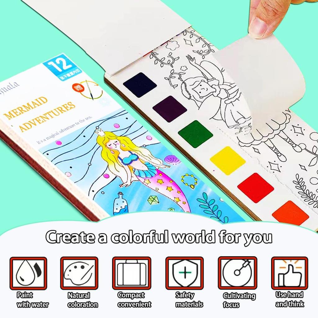 JUNQIU 5Pack Water Color Paint Sets for Kids, Paint With Water Books for Kids Ages 4-8, Pocket Watercolor Painting Book, Arts and Crafts Kit Easter