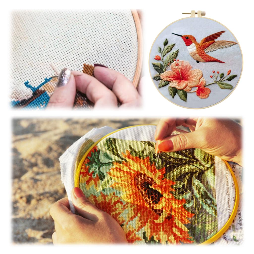 DIY Hummingbird Embroidery Set for Craft Lover Hand Stitch Printed Cross Stitch Set with Embroidery Hoop and Instructions