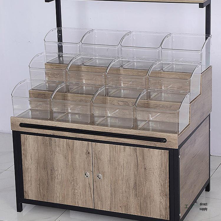 Supermarket Multi-Layer Detachable Display Rack for Bulk Dried Fruits, Grains, Candy, and Biscuits.