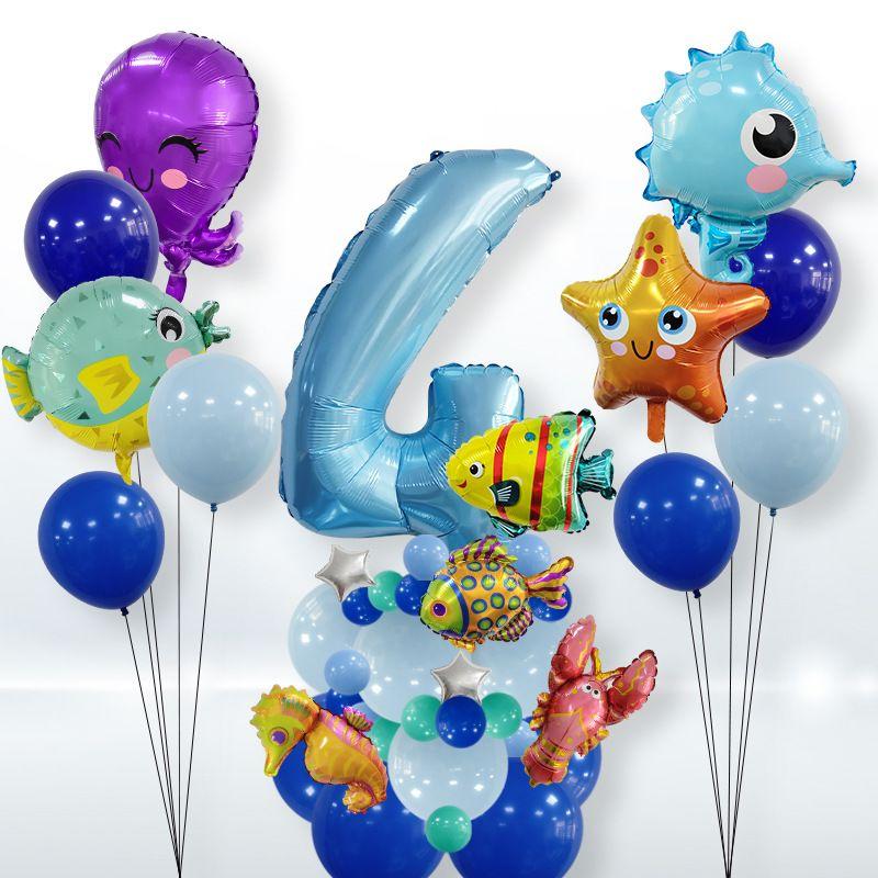 Octopus Animal Underwater World Number Balloon Kit Kids Bath Party Supplies