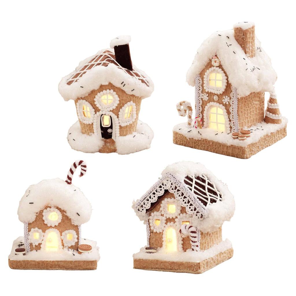 Lighted Gingerbread Christmas Village House with LED Lights Foam Fabric Table Centerpiece Ornament for Holiday Home Decorations