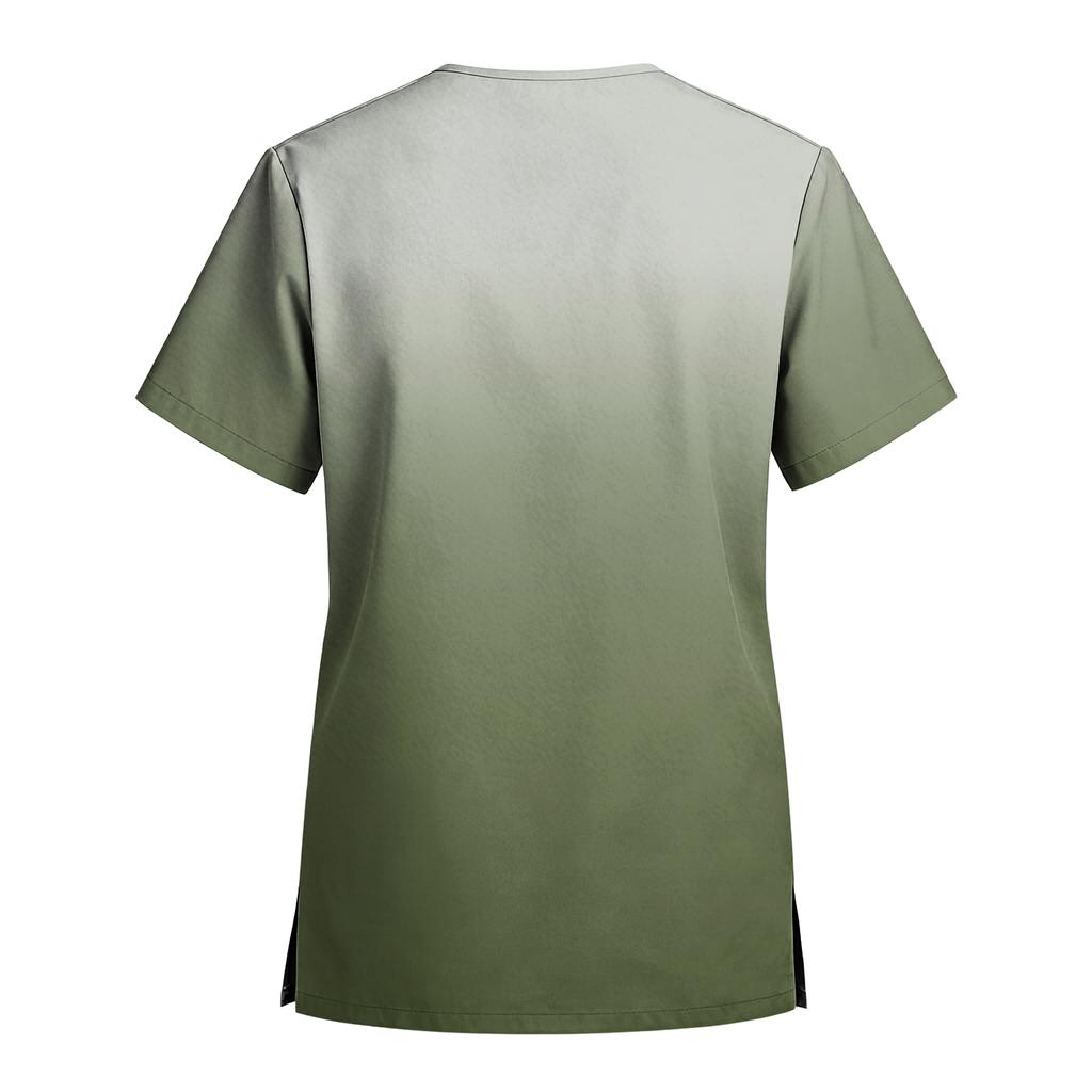 Women's Stretch Quick-Dry V-Neck Short Sleeve Workwear Top with Gradient Print & Pockets