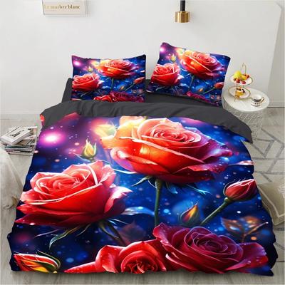 Rote Rose Bettbezug Set Floral Blumen 23-teilig Bettwäsche TwinFullQueen King Steppdecke Bettdecke Bezug Sets Leinen Für Hochzeit