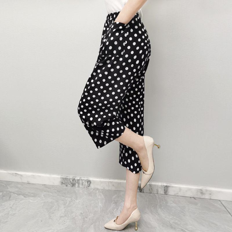 Summer Cotton Silk Polka Dot Slimming Over-the-Knee Pants