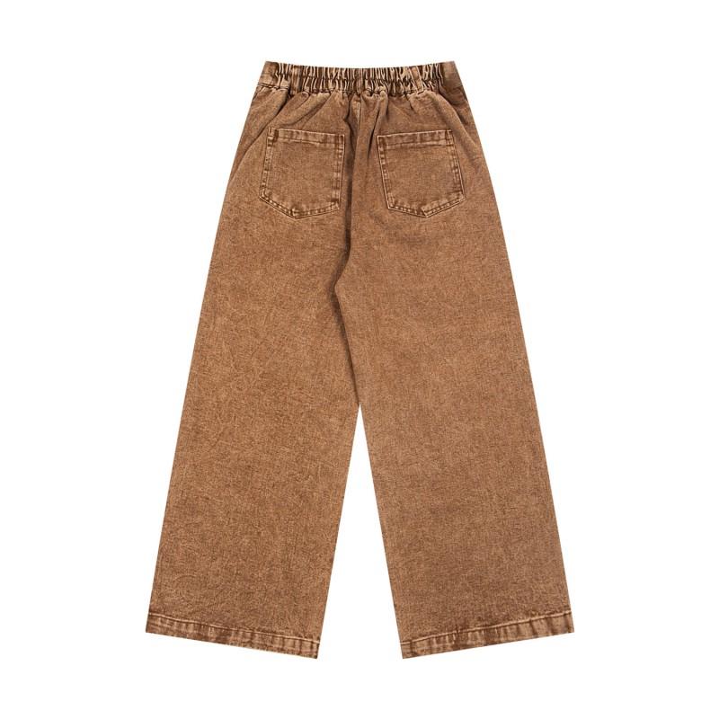 American Vintage Denim Wide Leg Jeans Couples Loose Straight With Dachshund Dog Embroidery Casual All Season Pants