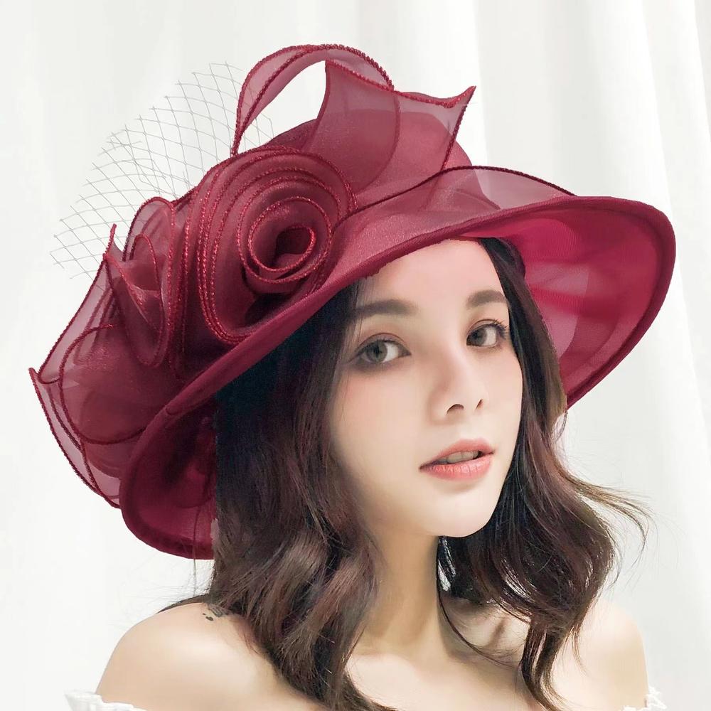 1Pc Women Organza Mesh Hat Ruffles Wide Brim Summer Bridal Sun Hat French Europe And America Exquisite Party Cap Beach Cap