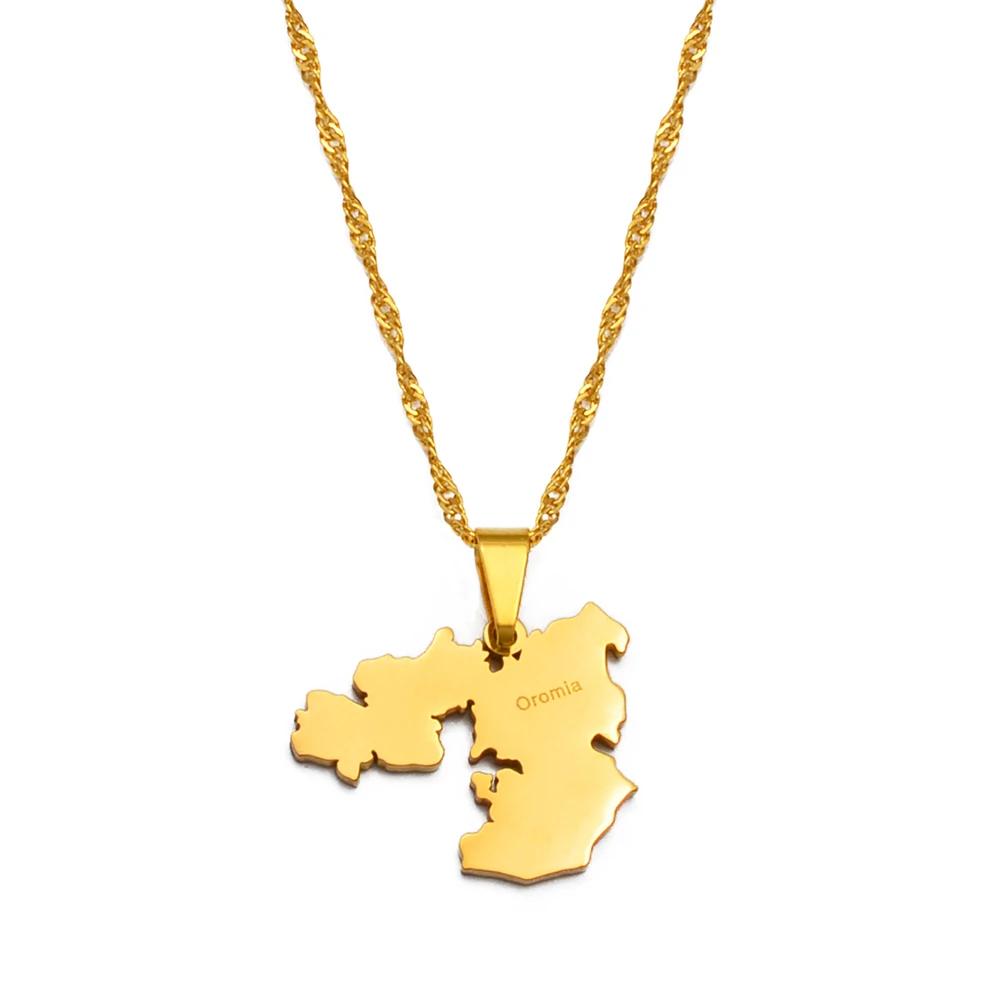 Anniyo Ethiopian Oromia Map Pendant Necklaces for Women Girl Ethiopia Jewelry #239221 45cm OR 17.7 Inches