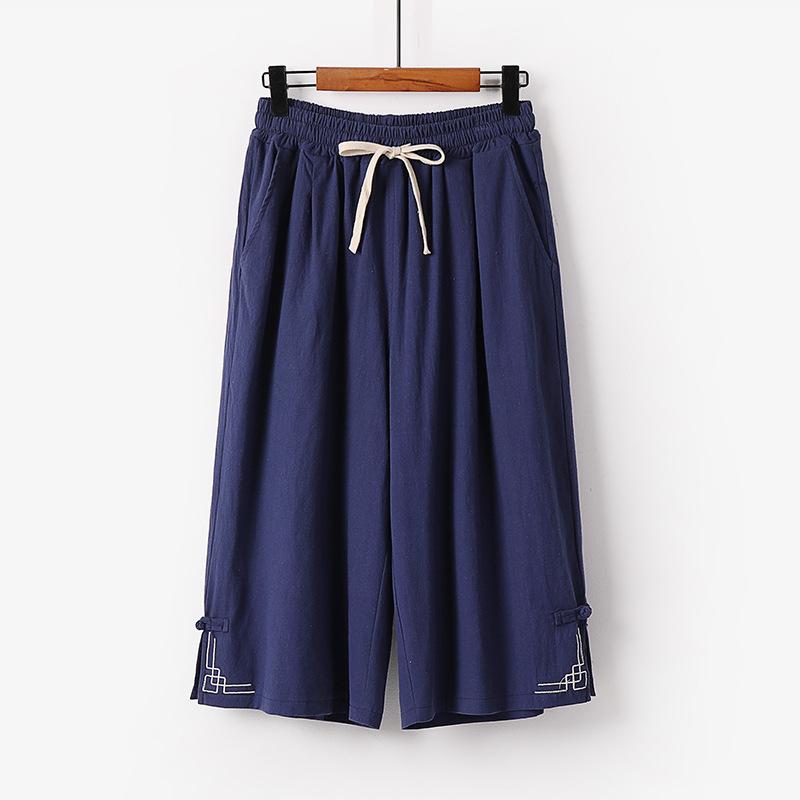 Mysterious Gift Broek Grote Maat Zomer Heren Katoen Lange Grote Maten Wijde Pijpen Linnen Broek Oversized Joggerbroek Mannelijke Plus Size Losse Broek Heren 9XL marineblauwe kleur
