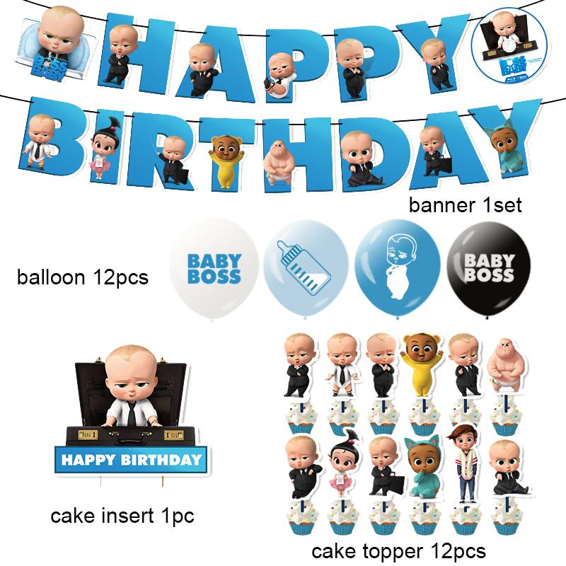 Baby B-BOSSED Birthday Theme Birthday Party Decoration Backdrop Family Cup Plate Napkin Balloons Baby Shower Supplies Kid Gift