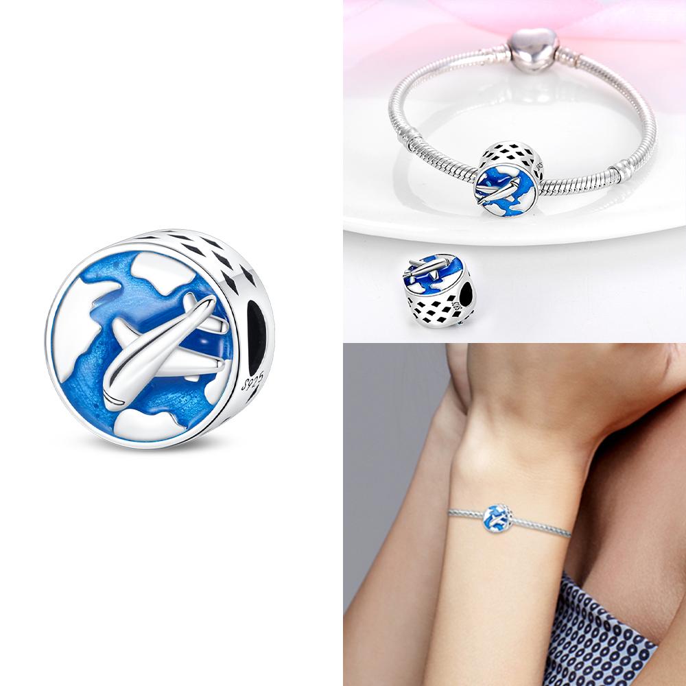 Transportation Copper Pink Rocket Bicycle Blue Ship Car Airplane Beads Charm For Original Bracelet Woman Girl Jewelry