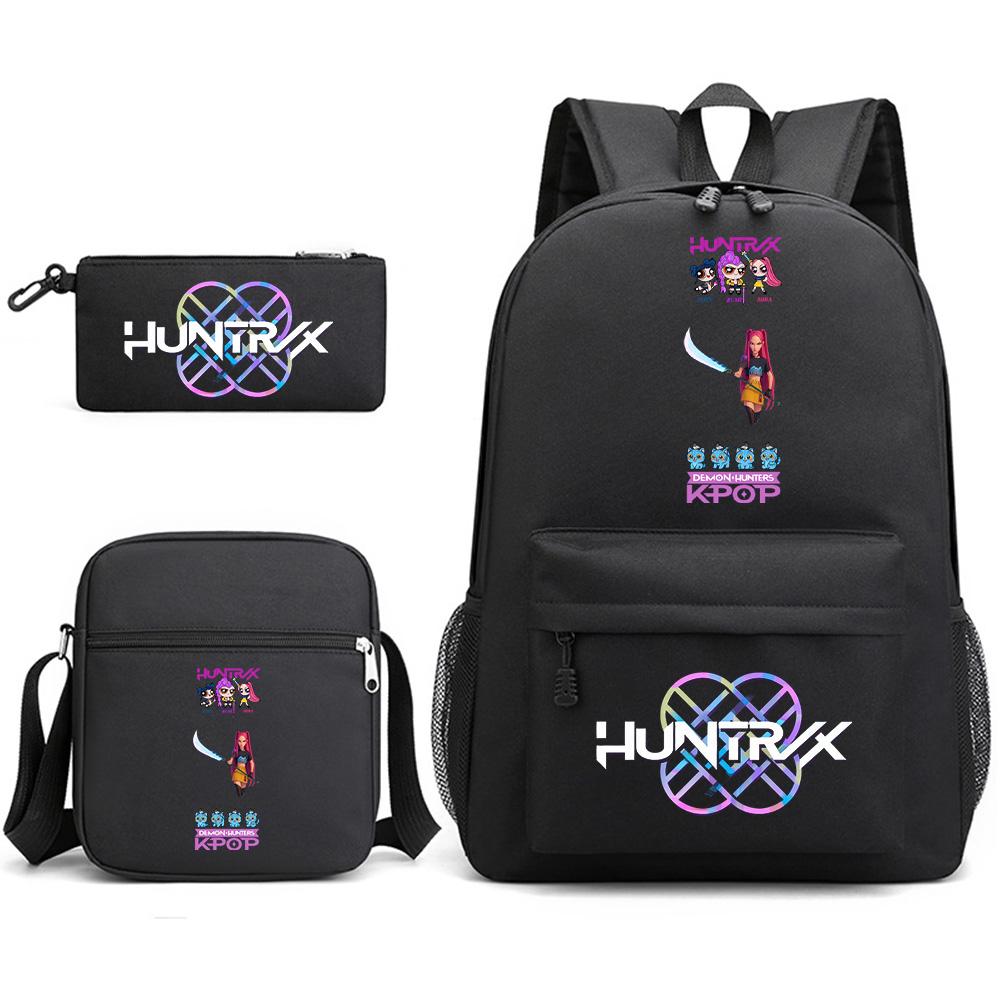 Set da 3 pezzi Anime Cartone Animato K-Pop Cacciatori di Demoni Zaino Stampato con Borsa a Tracolla Astuccio per Ragazzo Ragazza Adolescente Zaino Scolastico di Grande Capacità
