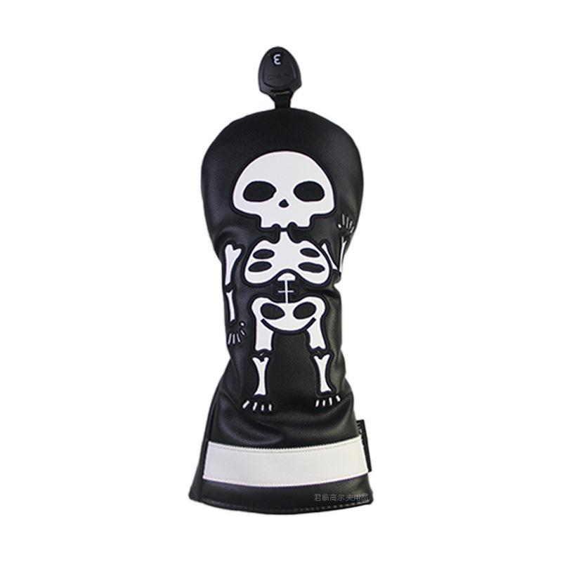 Skull Embroidered Golf Wood Headcover with Rotating Number Tag (1/3/5/UT)