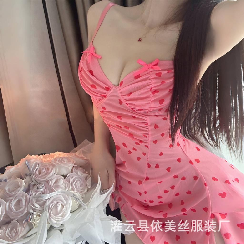 Peach wife * sweet girl suspender sex summer thin love mesh sexy bow pure desire