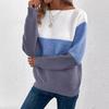 Suéter versátil de punto con cuello redondo y empalme a rayas para mujer, estilo holgazán, top holgado de talla grande, jersey de punto