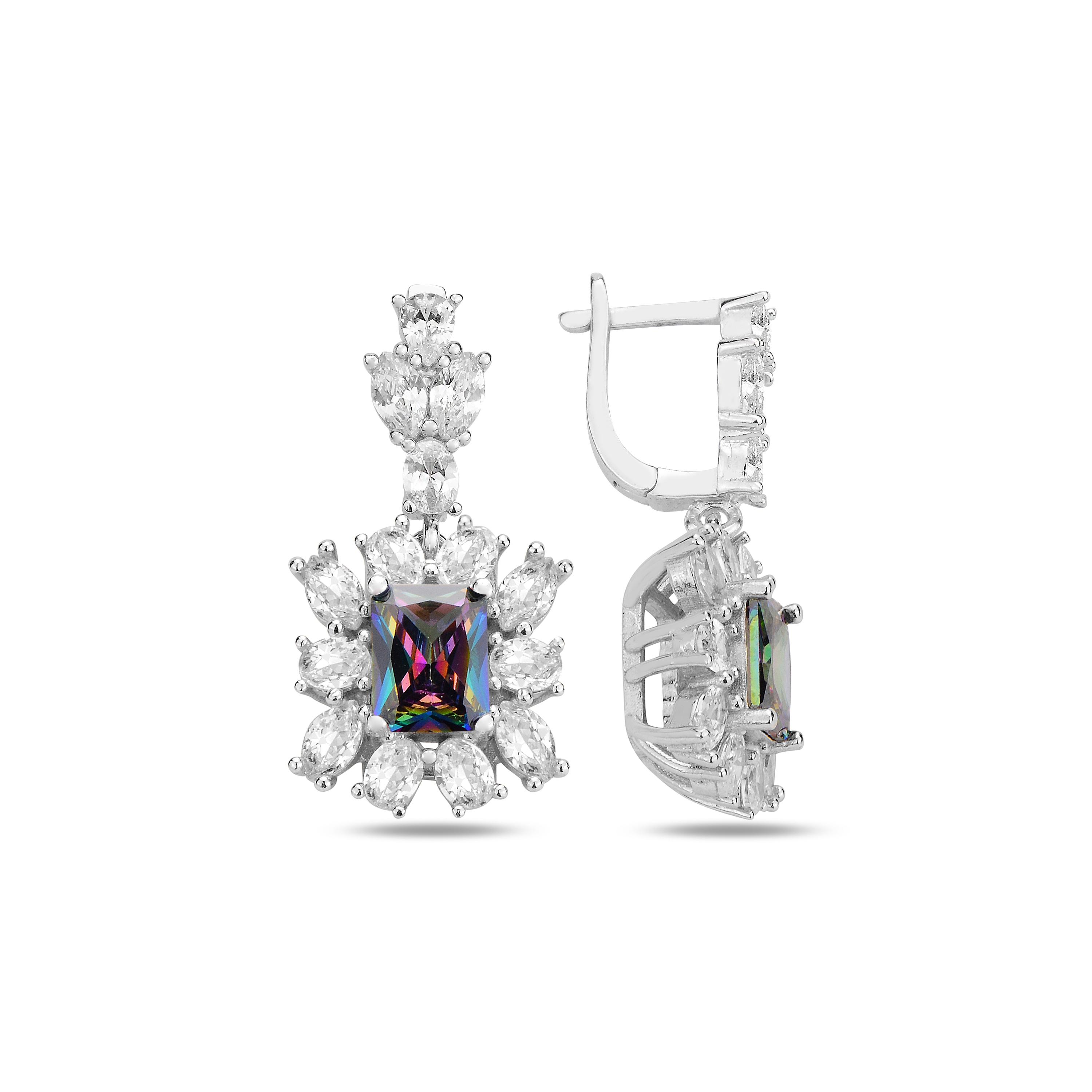 

925K Birthstone Silver Earring, Mystic Topaz Stone Earring, Rainbow Topaz Earring, Turkish Handmade Earring, Unique Gift Idea for Women Mystic Topaz срібний