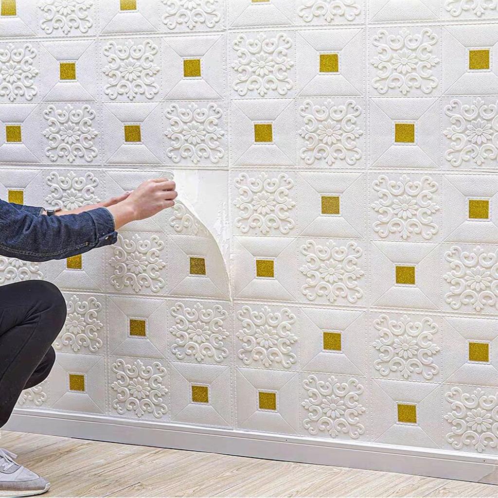 Decorative waterproof and moisture-proof 70x70cm self-adhesive ceiling wallpaper 3D brick wall paste foam wall decoration