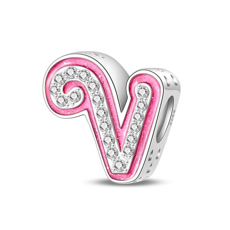 Copper 26 Alphabet Pink Princess Letters Charms Bead Fit Pandachoriginal Bracelet Diy Anniversary Birthday Jewelry Gift