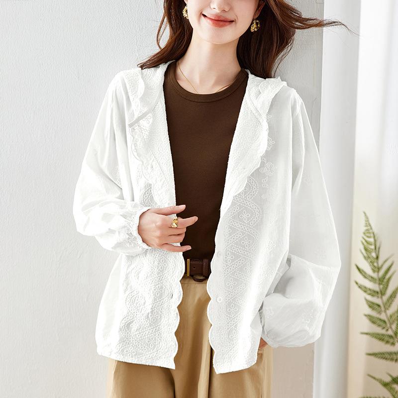 

Хлопковая вышитая рубашка Женское платье с длинным рукавом Весеннее Новая высококачественная женская рубашка M белый