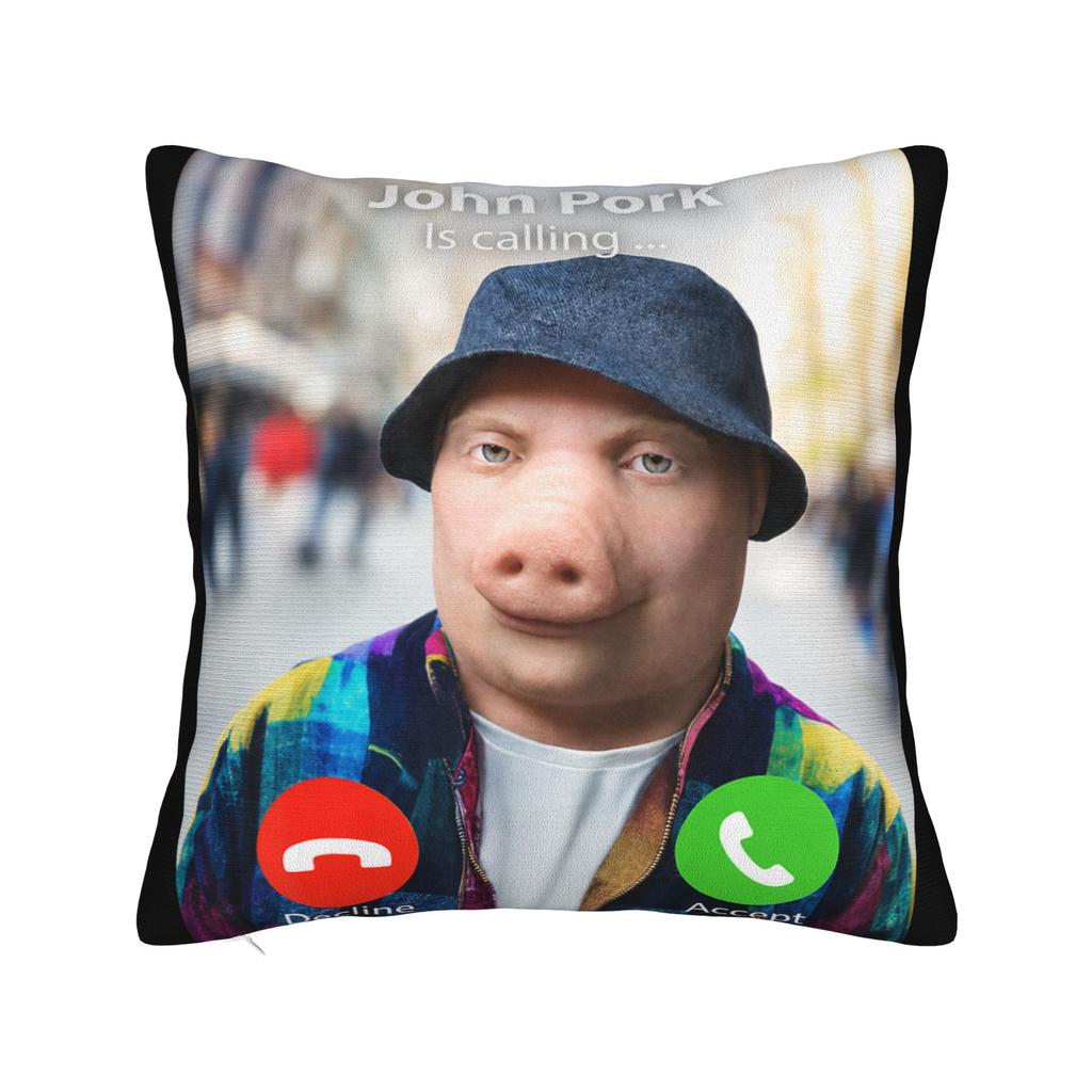John Pork Halloween Brainrot Meme Pillowcases Kawaii Pillow Case For Sofa Car Home Decor Soft Pillow Cover
