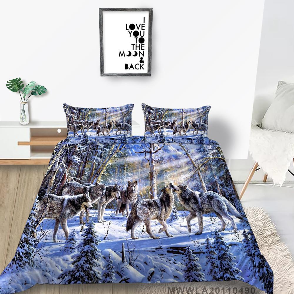 Home Bed Set with Bedding Pillow 2/3 Pcs Duvet Covers Highend 3D Wolf Printed Bedding Suit Home Textiles