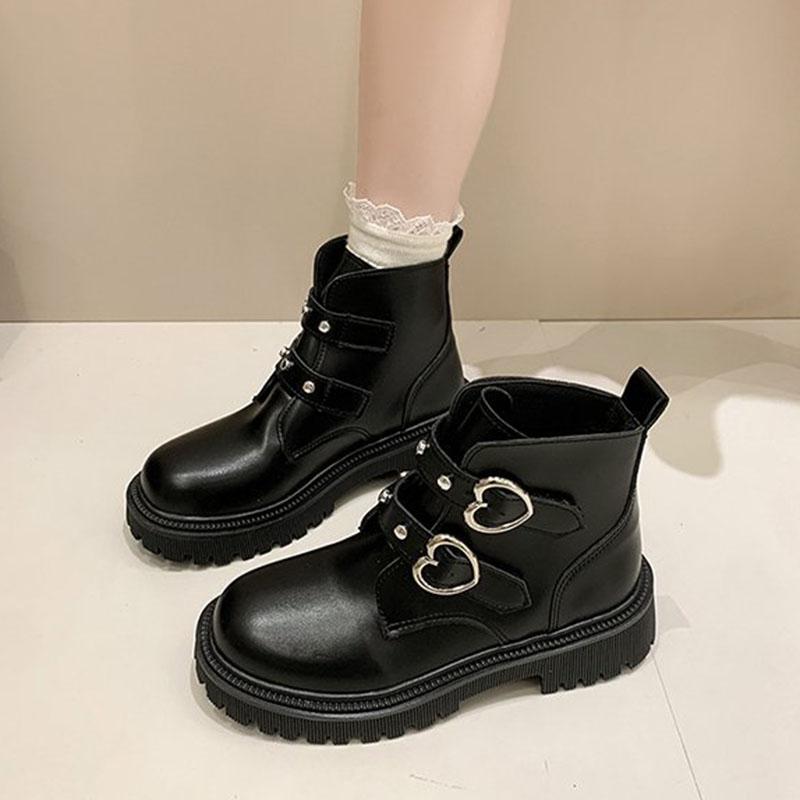 

Празднуйте 2025 Новые Ботильоны из кожи на массивном каблуке с круглым носком, Металлическая пряжка, Панк, Рыцарские боты, Женские, Осенняя обувь 35 чёрный