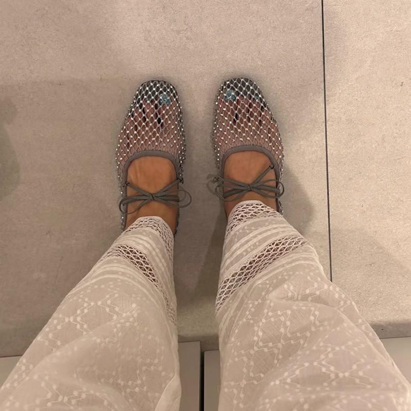 Flat Bottom Breathable Mesh Mary Jane Shoes Women's Shoes 2025 Large Size New Niche Hollow Word with French Single Shoes