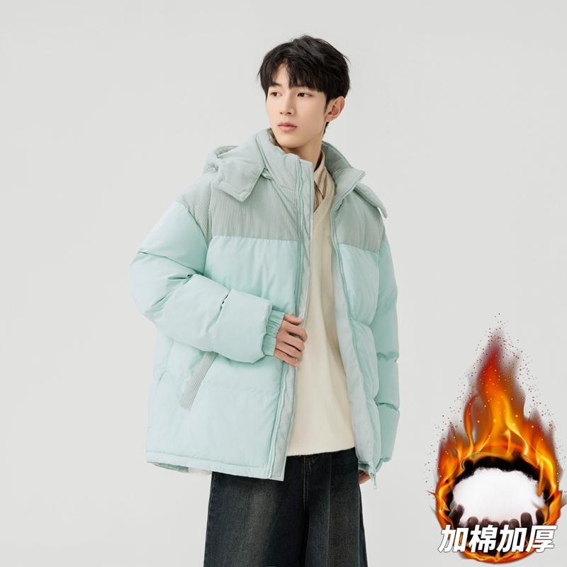 Corduroy cotton clothes men's new winter contrasting color splicing cotton-padded clothes jacket thickened to keep warm and loose