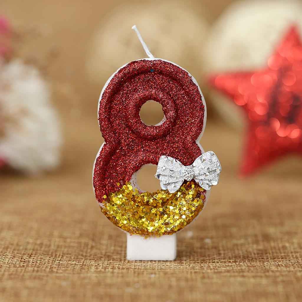 2.95-inch Red Gold Bow Digital Birthday Cake Candles Cake Candles Sparkling Wedding Baby Shower Party Decoration Cake Top Cover