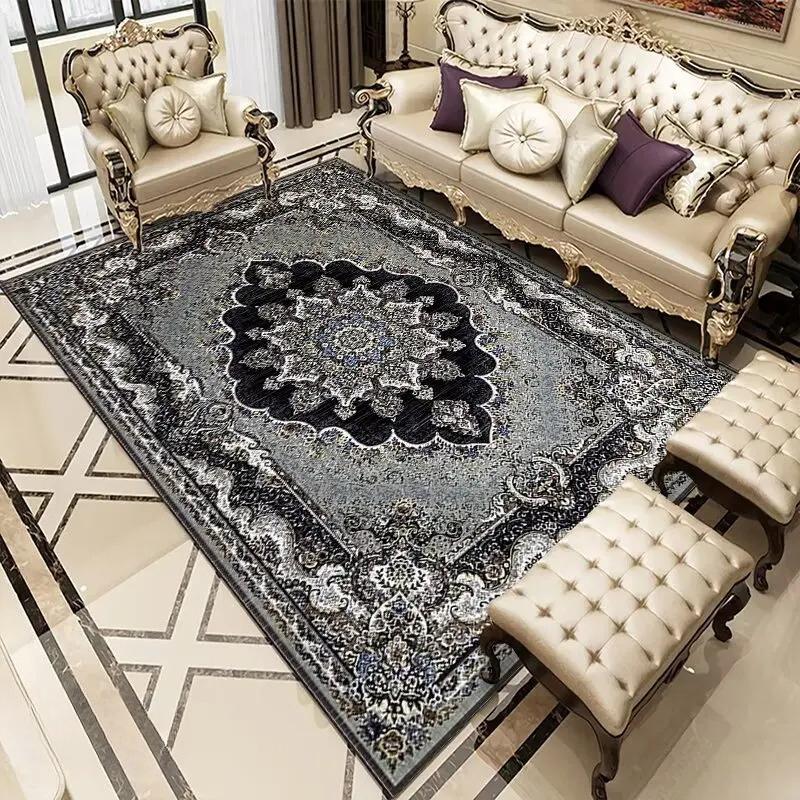 Black Classical Carpet Black Retro Style Living Room Bedroom Rug Antiskid Washable Dining Room Bedside Floor Mat Customizable