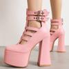 FOREADA Women Pu Leather Pumps Platform Super High Hoof Heels Round Toe Gladiator Zipper Punk Style Spring Autumn Shoes Pink