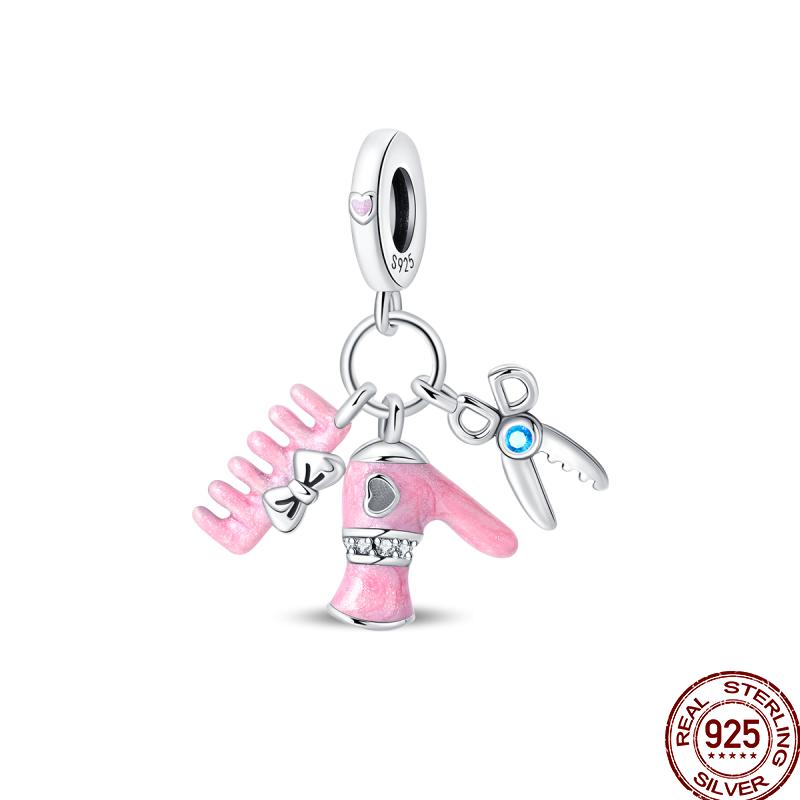 Copper Tailor Handmade Button Scissors Shiny Zircon Charm Beads Suitable For Panoriginal Bracelet Diy