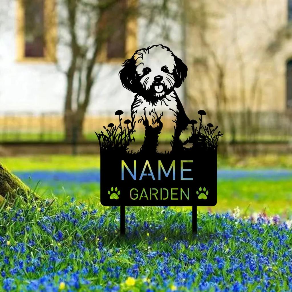 Personalisierter Bichon Frisé Hund Grabstein Metall Gartenstecker Haustier Gedenkstein Beileidsgeschenk